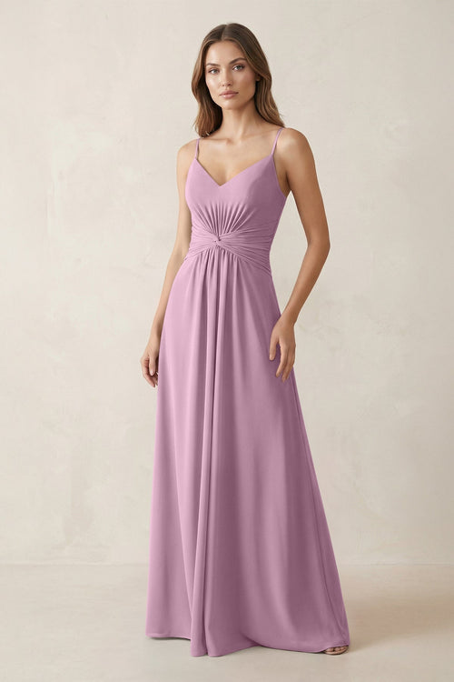Spaghetti Strap Ruched Chiffon A - Line Bridesmaid Dress in Wisteria - KissProm Bridesmaid Dresses