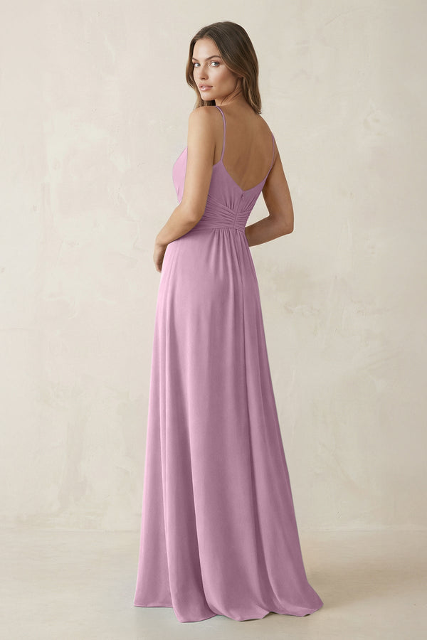 Spaghetti Strap Ruched Chiffon A - Line Bridesmaid Dress in Wisteria - KissProm Bridesmaid Dresses