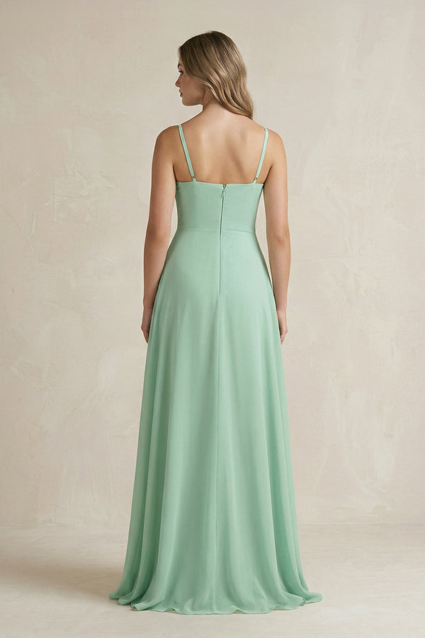 Spaghetti Strap Ruffled A-Line Chiffon Bridesmaid Dress in Pale Pistachio - KissProm BRIDESMAID DRESSES