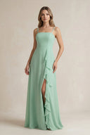 Spaghetti Strap Ruffled A-Line Chiffon Bridesmaid Dress in Pale Pistachio - KissProm BRIDESMAID DRESSES