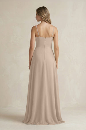 Spaghetti Strap Ruffled A - Line Chiffon Bridesmaid Dress in Almond - KissProm Bridesmaid Dresses
