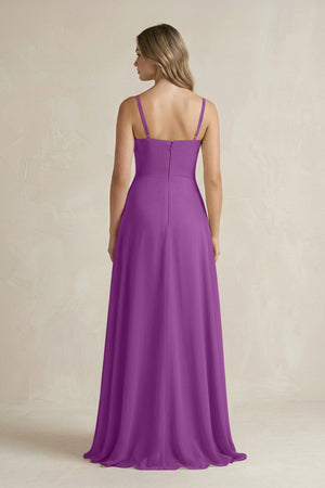 Spaghetti Strap Ruffled A - Line Chiffon Bridesmaid Dress in Amethyst - KissProm Bridesmaid Dresses