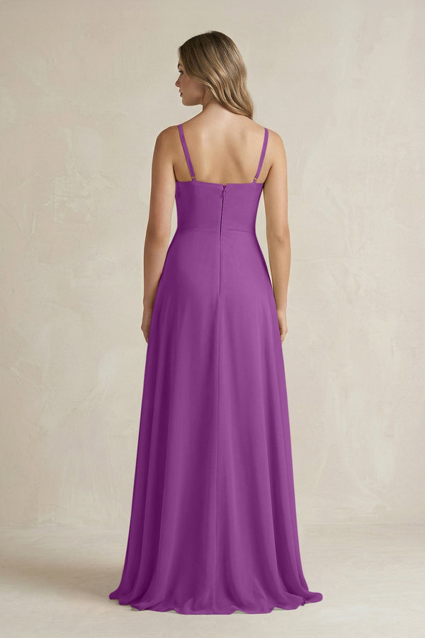 Spaghetti Strap Ruffled A - Line Chiffon Bridesmaid Dress in Amethyst - KissProm Bridesmaid Dresses