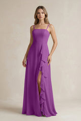 Spaghetti Strap Ruffled A - Line Chiffon Bridesmaid Dress in Amethyst - KissProm Bridesmaid Dresses