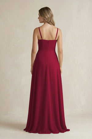 Spaghetti Strap Ruffled A - Line Chiffon Bridesmaid Dress in Berry - KissProm Bridesmaid Dresses