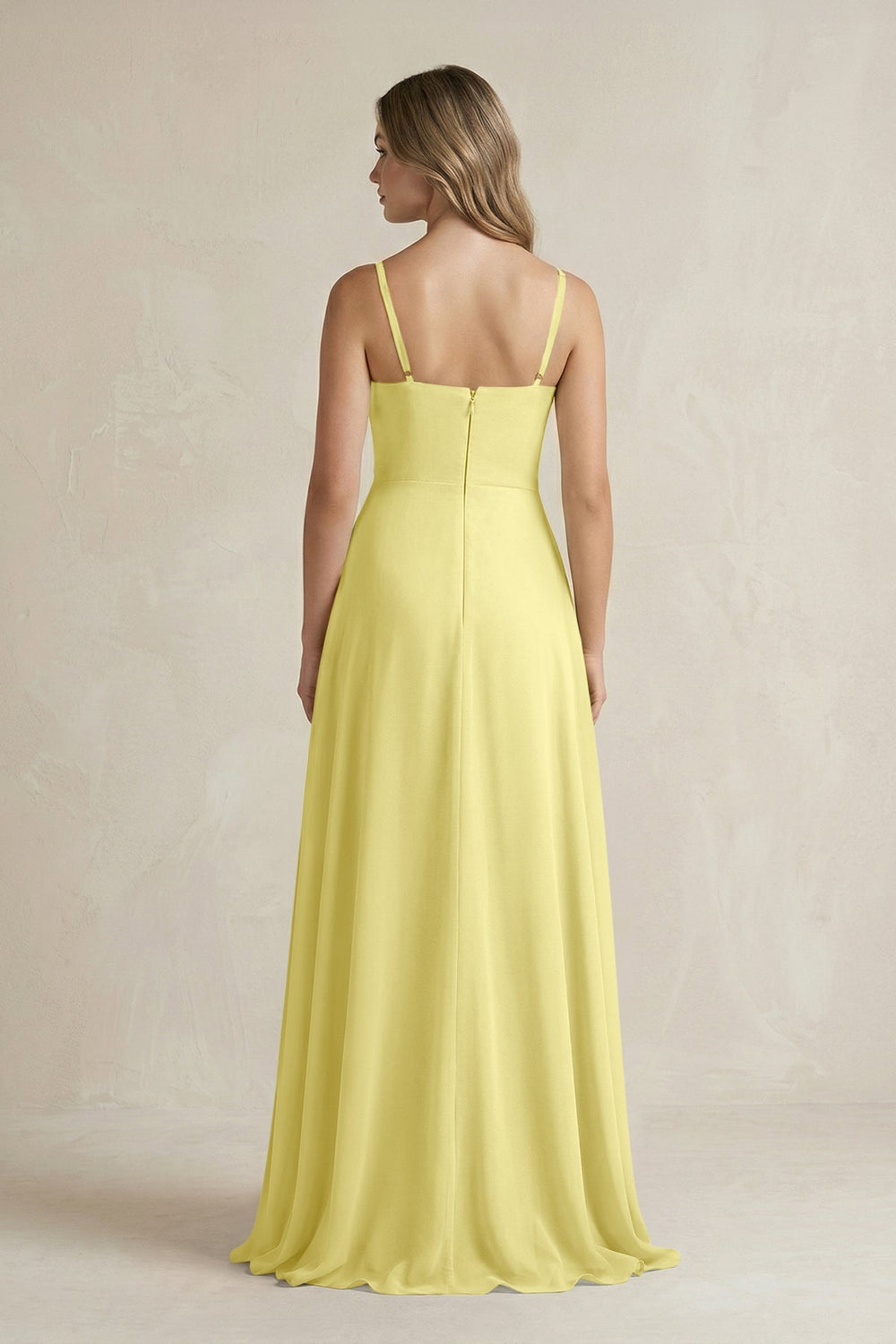 Spaghetti Strap Ruffled A - Line Chiffon Bridesmaid Dress in Buttercup - KissProm Bridesmaid Dresses