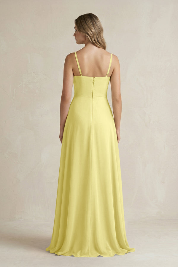 Spaghetti Strap Ruffled A - Line Chiffon Bridesmaid Dress in Buttercup - KissProm Bridesmaid Dresses