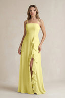 Spaghetti Strap Ruffled A - Line Chiffon Bridesmaid Dress in Buttercup - KissProm Bridesmaid Dresses
