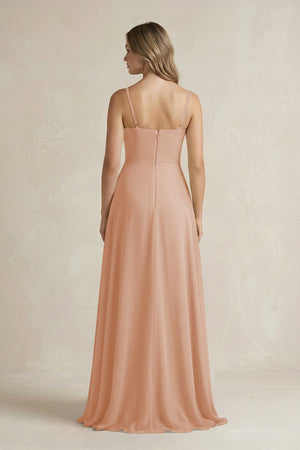 Spaghetti Strap Ruffled A - Line Chiffon Bridesmaid Dress in Champagne Rose - KissProm Bridesmaid Dresses