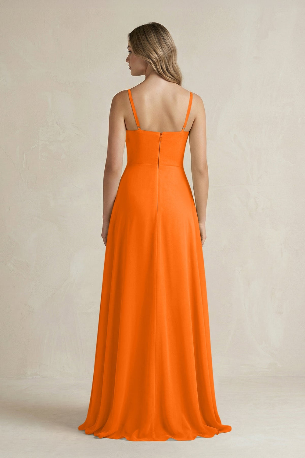 Spaghetti Strap Ruffled A - Line Chiffon Bridesmaid Dress in Cinnamon - KissProm Bridesmaid Dresses