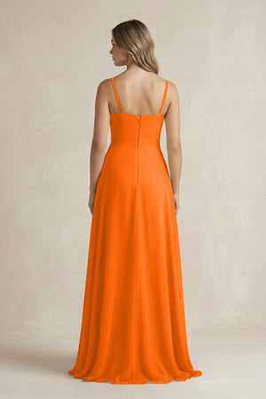 Spaghetti Strap Ruffled A - Line Chiffon Bridesmaid Dress in Cinnamon - KissProm Bridesmaid Dresses