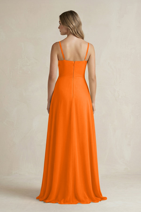 Spaghetti Strap Ruffled A - Line Chiffon Bridesmaid Dress in Cinnamon - KissProm Bridesmaid Dresses