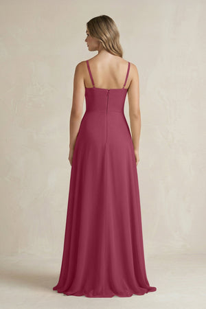 Spaghetti Strap Ruffled A - Line Chiffon Bridesmaid Dress in Desert Rose - KissProm Bridesmaid Dresses