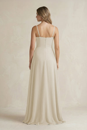 Spaghetti Strap Ruffled A - Line Chiffon Bridesmaid Dress in Dove Gray - KissProm Bridesmaid Dresses