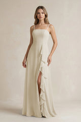 Spaghetti Strap Ruffled A - Line Chiffon Bridesmaid Dress in Dove Gray - KissProm Bridesmaid Dresses