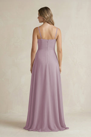 Spaghetti Strap Ruffled A - Line Chiffon Bridesmaid Dress in Dusk - KissProm Bridesmaid Dresses