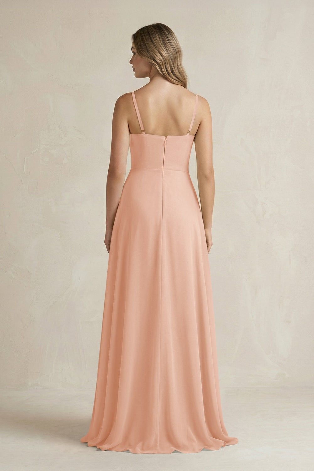 Spaghetti Strap Ruffled A - Line Chiffon Bridesmaid Dress in English Rose - KissProm Bridesmaid Dresses