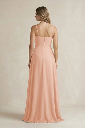 Spaghetti Strap Ruffled A - Line Chiffon Bridesmaid Dress in English Rose - KissProm Bridesmaid Dresses