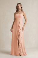 Spaghetti Strap Ruffled A - Line Chiffon Bridesmaid Dress in English Rose - KissProm Bridesmaid Dresses