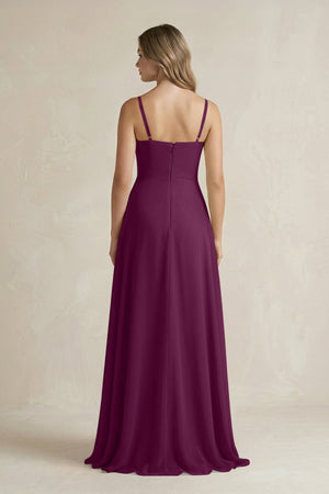 Spaghetti Strap Ruffled A - Line Chiffon Bridesmaid Dress in Fig - KissProm Bridesmaid Dresses