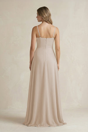 Spaghetti Strap Ruffled A - Line Chiffon Bridesmaid Dress in Frost - KissProm Bridesmaid Dresses