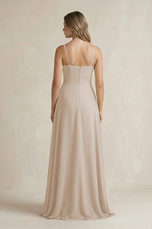 Spaghetti Strap Ruffled A - Line Chiffon Bridesmaid Dress in Frost - KissProm Bridesmaid Dresses