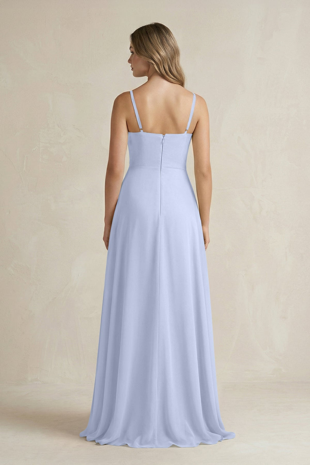Spaghetti Strap Ruffled A - Line Chiffon Bridesmaid Dress in Ice - KissProm Bridesmaid Dresses