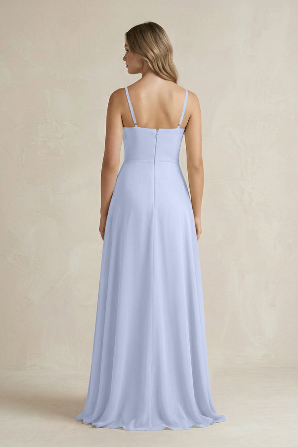 Spaghetti Strap Ruffled A - Line Chiffon Bridesmaid Dress in Ice - KissProm Bridesmaid Dresses
