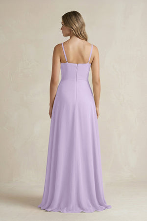 Spaghetti Strap Ruffled A - Line Chiffon Bridesmaid Dress in Lavender - KissProm Bridesmaid Dresses