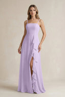 Spaghetti Strap Ruffled A - Line Chiffon Bridesmaid Dress in Lavender - KissProm Bridesmaid Dresses