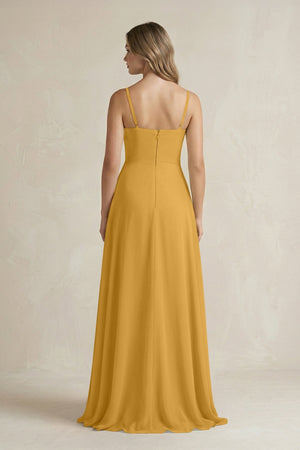 Spaghetti Strap Ruffled A - Line Chiffon Bridesmaid Dress in Marigold - KissProm Bridesmaid Dresses