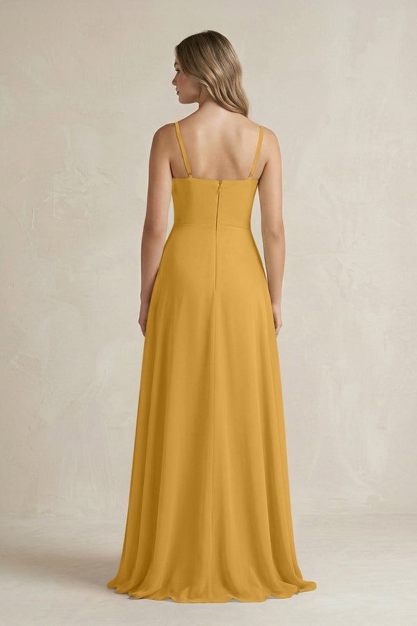 Spaghetti Strap Ruffled A - Line Chiffon Bridesmaid Dress in Marigold - KissProm Bridesmaid Dresses