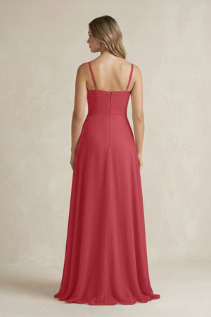 Spaghetti Strap Ruffled A - Line Chiffon Bridesmaid Dress in Merlot - KissProm Bridesmaid Dresses