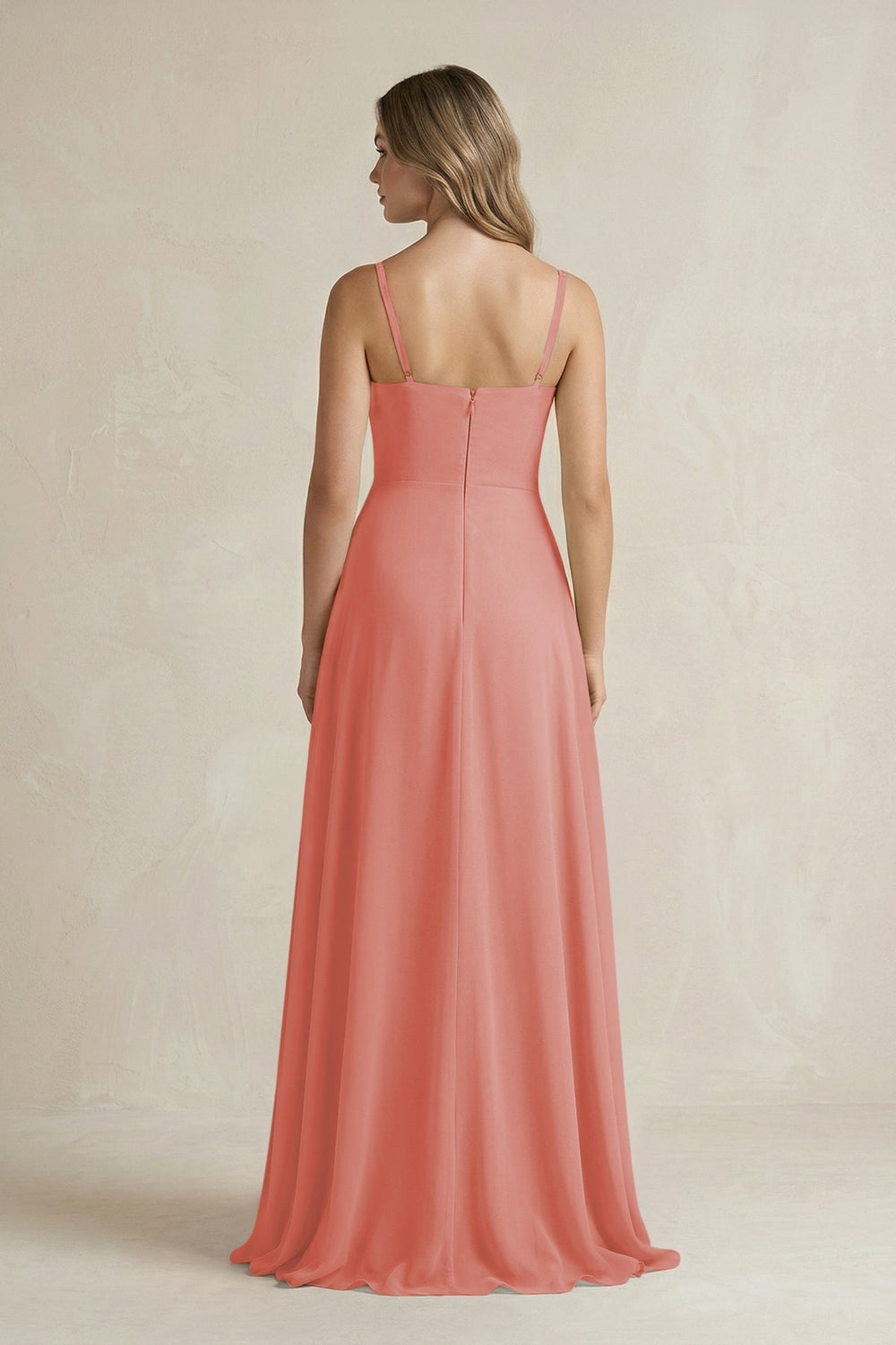 Spaghetti Strap Ruffled A - Line Chiffon Bridesmaid Dress in Mulberry - KissProm Bridesmaid Dresses