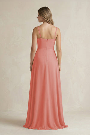 Spaghetti Strap Ruffled A - Line Chiffon Bridesmaid Dress in Mulberry - KissProm Bridesmaid Dresses