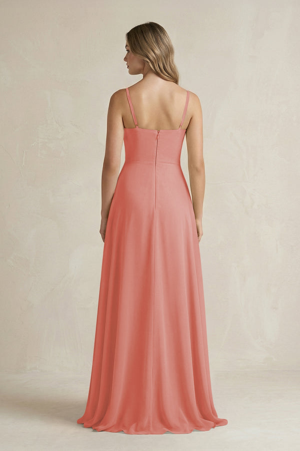 Spaghetti Strap Ruffled A - Line Chiffon Bridesmaid Dress in Mulberry - KissProm Bridesmaid Dresses