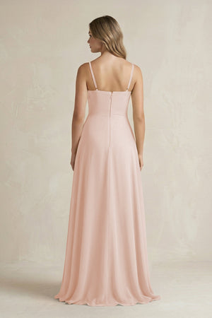 Spaghetti Strap Ruffled A - Line Chiffon Bridesmaid Dress in Pale Blush - KissProm Bridesmaid Dresses