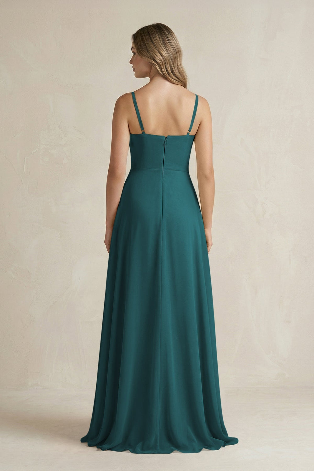 Spaghetti Strap Ruffled A - Line Chiffon Bridesmaid Dress in Pine - KissProm Bridesmaid Dresses