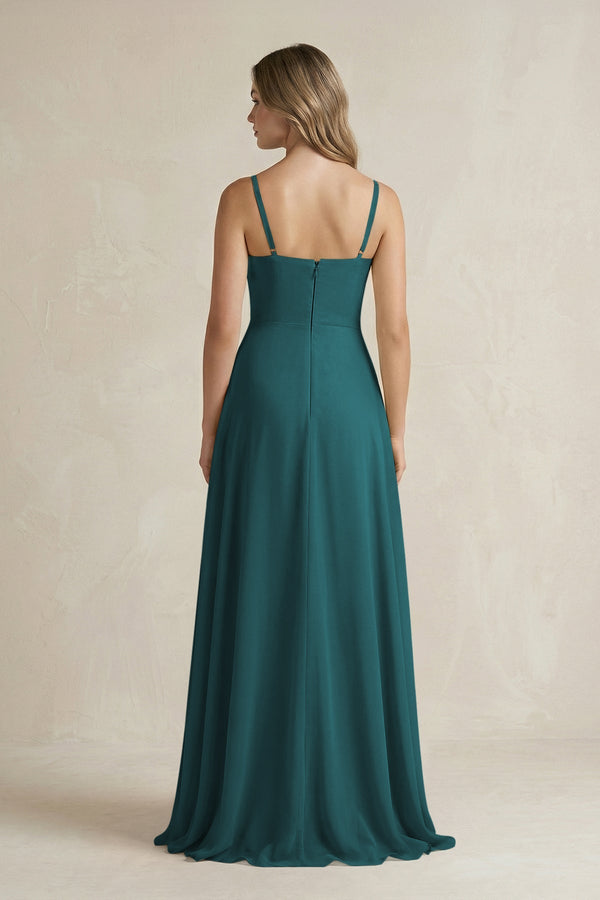 Spaghetti Strap Ruffled A - Line Chiffon Bridesmaid Dress in Pine - KissProm Bridesmaid Dresses