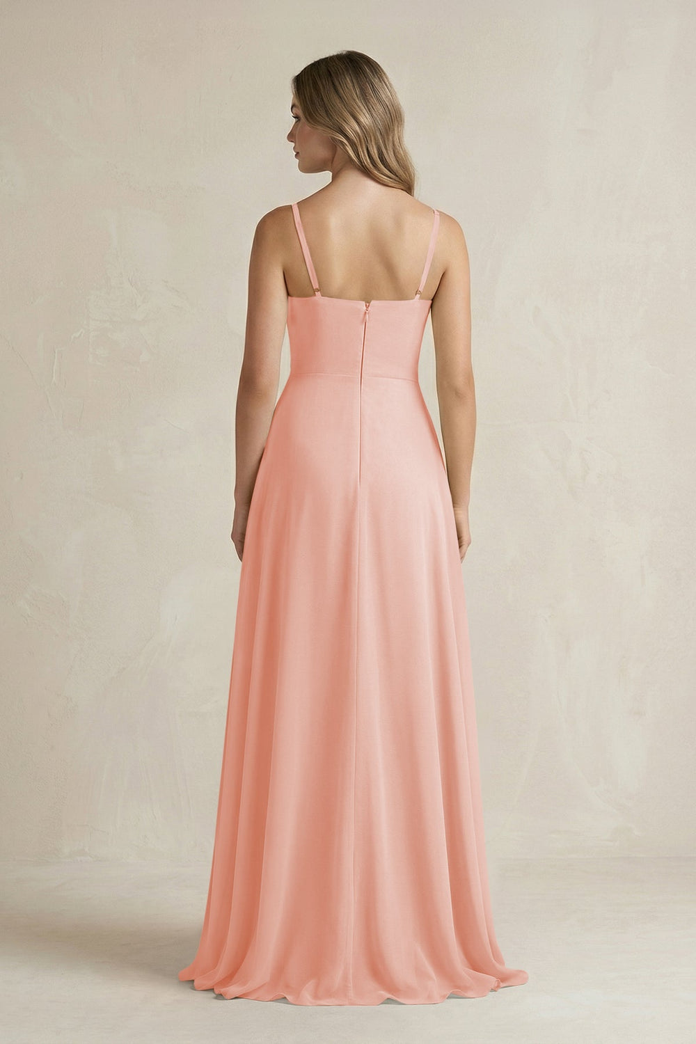 Spaghetti Strap Ruffled A - Line Chiffon Bridesmaid Dress in Rose Petal - KissProm Bridesmaid Dresses