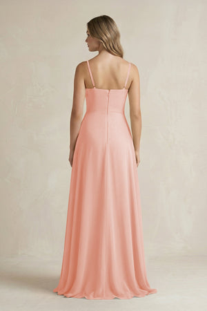 Spaghetti Strap Ruffled A - Line Chiffon Bridesmaid Dress in Rose Petal - KissProm Bridesmaid Dresses
