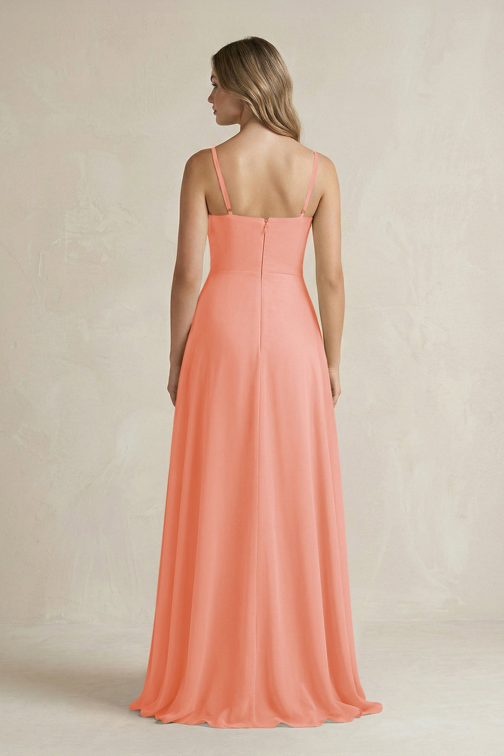 Spaghetti Strap Ruffled A - Line Chiffon Bridesmaid Dress in Rosette - KissProm Bridesmaid Dresses