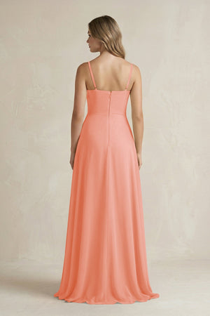 Spaghetti Strap Ruffled A - Line Chiffon Bridesmaid Dress in Rosette - KissProm Bridesmaid Dresses