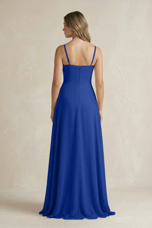 Spaghetti Strap Ruffled A - Line Chiffon Bridesmaid Dress in Royal Blue - KissProm Bridesmaid Dresses