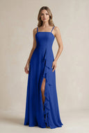 Spaghetti Strap Ruffled A - Line Chiffon Bridesmaid Dress in Royal Blue - KissProm Bridesmaid Dresses