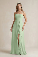 Spaghetti Strap Ruffled A - Line Chiffon Bridesmaid Dress in Sage - KissProm Bridesmaid Dresses