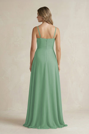Spaghetti Strap Ruffled A - Line Chiffon Bridesmaid Dress in Sea Glass - KissProm Bridesmaid Dresses