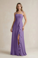 Spaghetti Strap Ruffled A - Line Chiffon Bridesmaid Dress in Tahiti - KissProm Bridesmaid Dresses