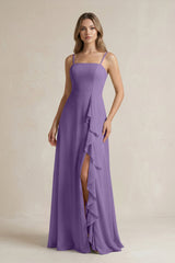 Spaghetti Strap Ruffled A - Line Chiffon Bridesmaid Dress in Tahiti - KissProm Bridesmaid Dresses