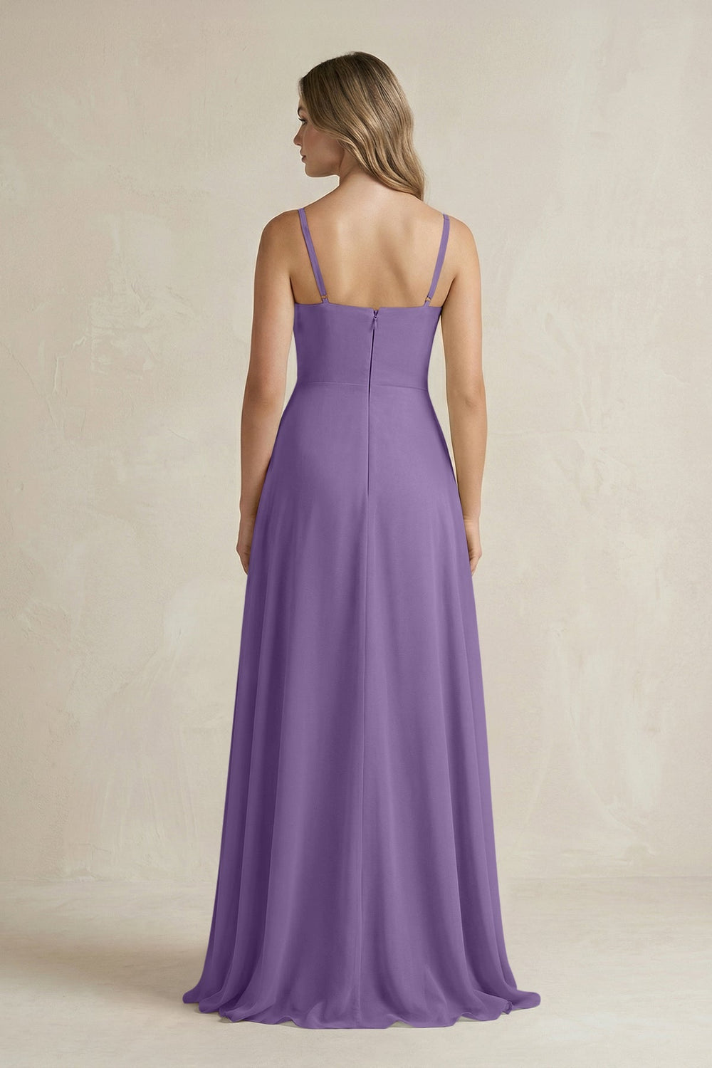 Spaghetti Strap Ruffled A - Line Chiffon Bridesmaid Dress in Tahiti - KissProm Bridesmaid Dresses